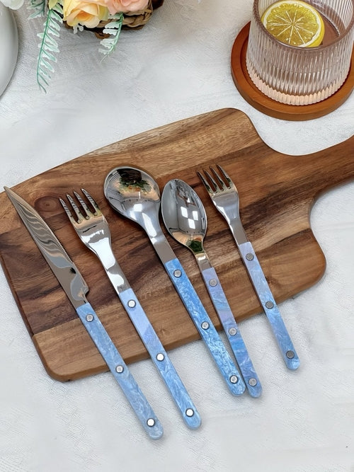 Set Of 10 Pcs Modern Nebula Cutlery, Bistrot Style Rivet Flatware Set