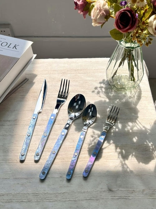 Set Of 10 Pcs Modern Nebula Cutlery, Bistrot Style Rivet Flatware Set